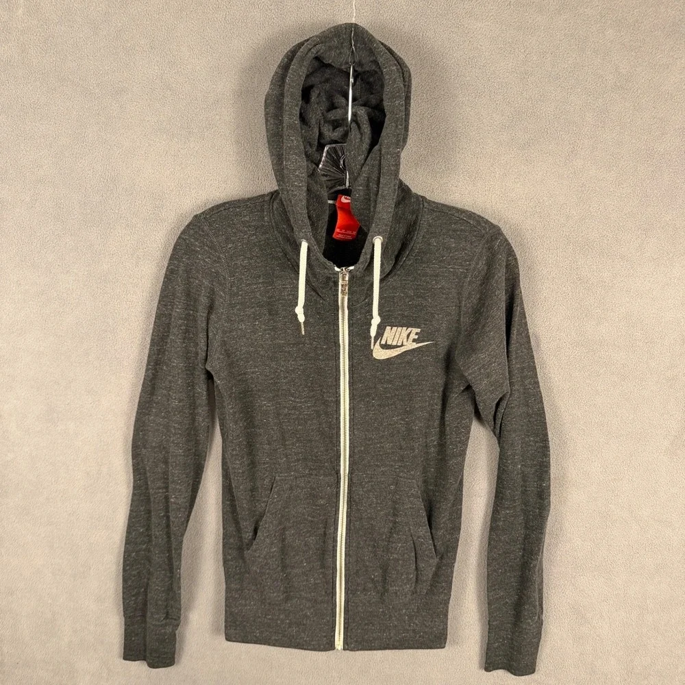 Nike Womens Hoodie XS Vintage Full Zip Jacket‎ Heather Gray Red Tag